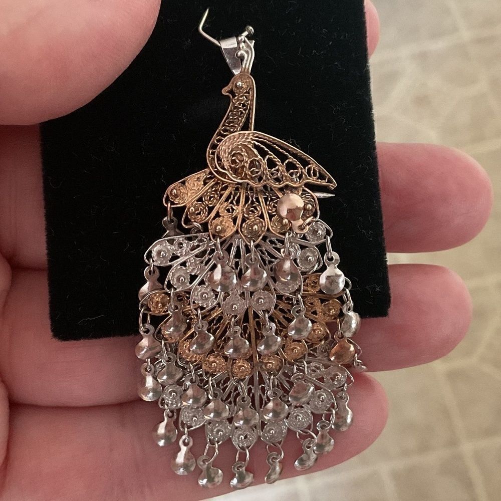 STERLING silver 925/Gold plated Peacock pendant/pin - Picture 4 of 14
